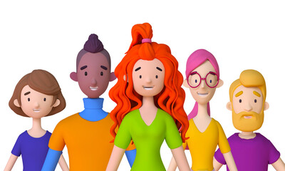 Group of friendly diverse people standing together. Business teamwork concept, Trendy 3d illustration.  
