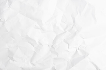 White crumpled paper texture background.