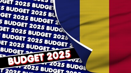 Romania Realistic Flag with Budget 2025 Title Fabric Texture Effect 3D Illustration