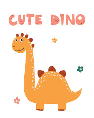 Naklejka premium Cute dinosaur drawn as vector for tee print