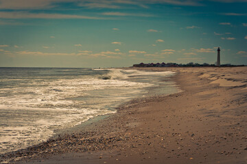 Beach and Cape May Point Lighthouse, Cape May, New Jersey