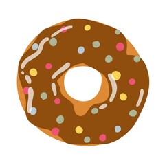 cartoon colorful donut isolated on white background. Top View donut in glaze for menu design, cafe decoration, delivery boxes, stickers. Vector illustration in flat style