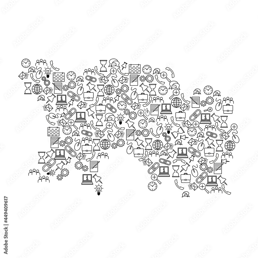 Poster jersey map from black pattern set icons of seo analysis concept or development, business. vector ill