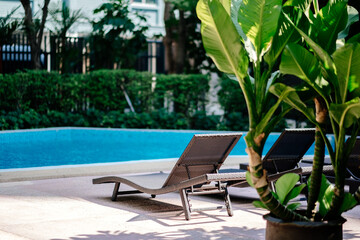 deckchair at swimming pool