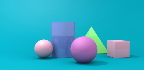 3d illustration. Simple geometric shapes isolated on a blue background.