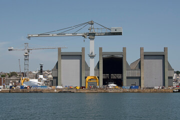 Plymouth, Devon, England, UK. 2021. Royal Navy dockyard on the River Tamar, Plymouth, UK