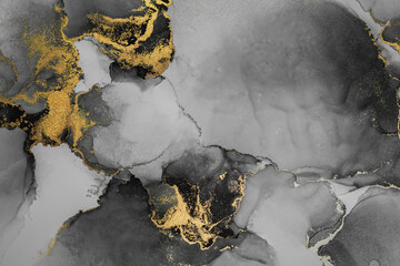 Dark gold abstract background of marble liquid ink art painting on paper . Image of original...