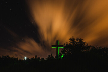 Night landscape of the wind park in Tilaran guanacaste Costa Rica with long exposure clouds.