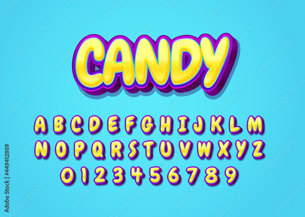 Poster candy style font style effect, set of alphabet and number