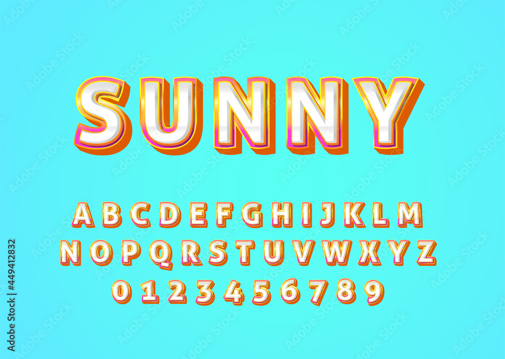 Poster modern and vibrant font style effect, set of number and alphabet with 3d look