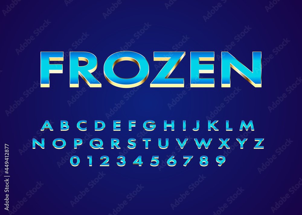 Aufkleber modern icy look text style effect, custom font alphabet and number with metallic look