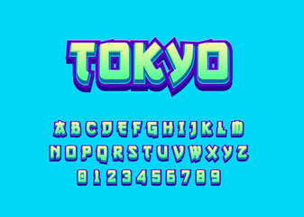 3d bold modern typeface, vibrant cool style effect, japanese graffiti alphabet template