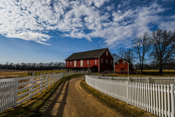 Photo of Battlefield Barns under a winter sky, Gettysburg National Military Park, Pennsylvania USA