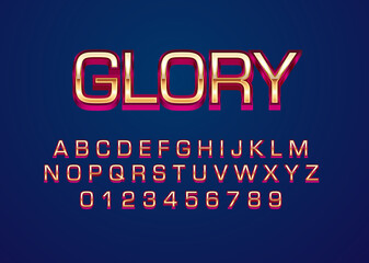 Glory gold red font effect. Set of alphabet character and number in gold metal style for logo template, typography headline, poster, game logo