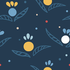 Vector Simple Fruit Buds with Leaves in Vibrant Colorsseamless pattern background. Perfect for fabric, wallpaper and scrapbooking projects.