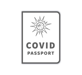 COVID-19 vaccination passport with virus simple icon on white