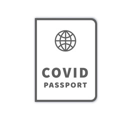 COVID-19 vaccination passport with globe simple icon on white