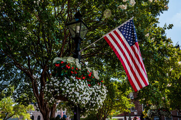 Photo of American Flag and Flowers, Old Town Alexandria, Virginia USA