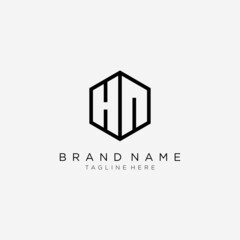 Initial letter HN hexagon logo, monogram line art style design template.
