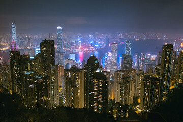 Fototapeta na wymiar Hong Kong skyline at night from Victoria Peak　ヴィクトリア・ピークから観た香港の夜景