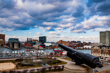Fototapeta na wymiar Photo of Baltimores Inner Harbor taken from Federal Hill, Baltimore, Maryland USA