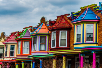 Photo of Baltimore Neighborhoods Featuring Colorful Row Homes - obrazy, fototapety, plakaty