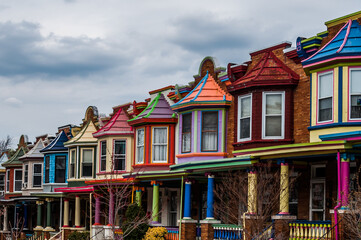 Photo of Colorful Row Homes in Baltimore, Maryland USA
