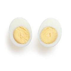 Isolated halves of eggs on a white background