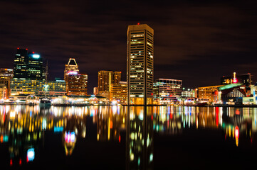 Fototapeta na wymiar Photo of Baltimores Inner Harbor at Night