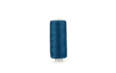 Blue thread on a spool isolated on a white background.