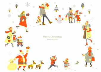 Obraz premium 楽しいクリスマスの街の人々 おしゃれなクリスマスフレーム