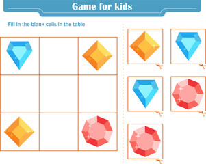  Logic game for children. Fill in the blank cells in the table so that in each row and column the element 