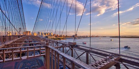 View over the East River from Brooklyn bridge, New York, USA