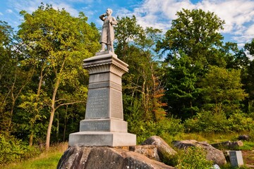 Fototapeta premium Photo of The Monument To The 155th Pennsylvania Volunteer Infantry Regiment, Little Round Top, Gettysburg National Military Park, Pennsylvania USA