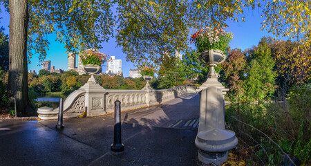 Fototapeta premium The entry of Central Park`s Bow bridge, New York, USA