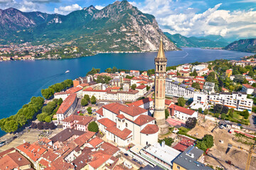 Town of Lecco aerial panoramic view, Como Lake - obrazy, fototapety, plakaty