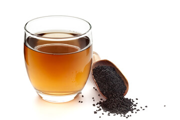 Close-Up of original  organic boiled water (Tea or kada ) of  kalonji (Nigella sativa ) in a...