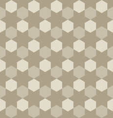 Seamless abstract geometric pattern. Brown hexagon shape background. Arrange them in a zigzag manner. Texture design for textile, tile, cover, poster, flyer, banner, wall. Vector illustration.