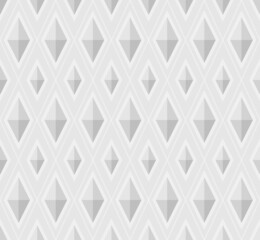 Geometric background pattern seamless. Diamond shape white 3D. Surface design for apparel, textile, garment, fabric, tile, cover, poster, flyer, banner, wall. Vector illustration.