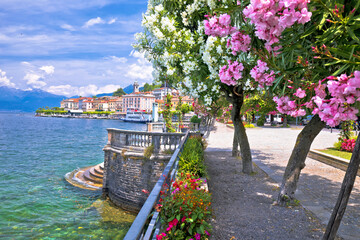 Town of Belaggio Lungolago Europa famous flower lakefront walkway, Como Lake
