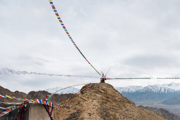 leh ladak flag for faith in mountain