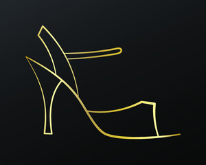 Sketch of tango golden shoe on black background, vector - obrazy, fototapety, plakaty