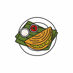 indian food doodle icon, vector color line illustration