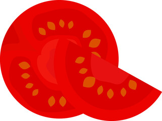 Vector illustration of a tomato. Half and a quarter of a tomato with seeds. Tomato icon