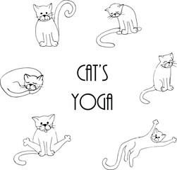 Hand drawn vector illustrations of Cats characters. Black and white draw cat icons collection
