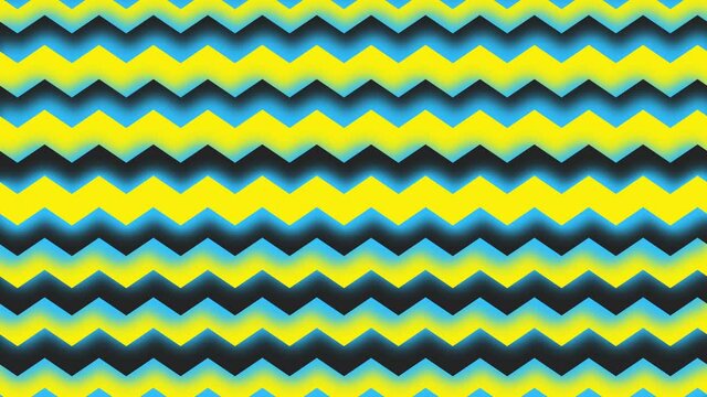 Yellow and blue zig zag pattern with morphing shadows moving right. Seamless loop motion background.