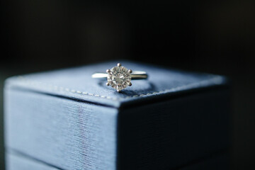 wedding diamond ring on jewelry box