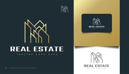 Gold Real Estate Logo Design with Abstract Concept