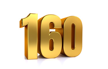one hundred sixty, 3d illustration golden number 160 on white background and copy space for text