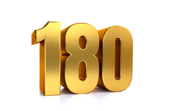 one hundred eighty, 3d illustration golden number 180 on white background and copy space for text